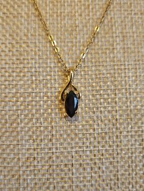 Gold-tone Pendant Necklace with Dark Red Marquise Stone
